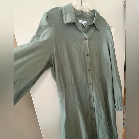 New! Nine West Button-Front Sage Green Long Shirt Dress Women’s Size Large - Picture 10 of 16